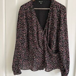 Versona Black and Pink Wrap Blouse Long Sleeve Relaxed Fit